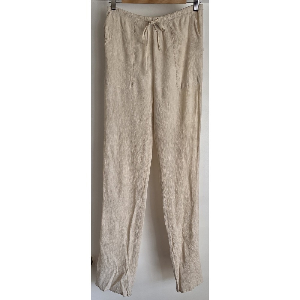 Zara Women Pants Size M Beige Solid Casual Straight Trousers Slacks Minimalist